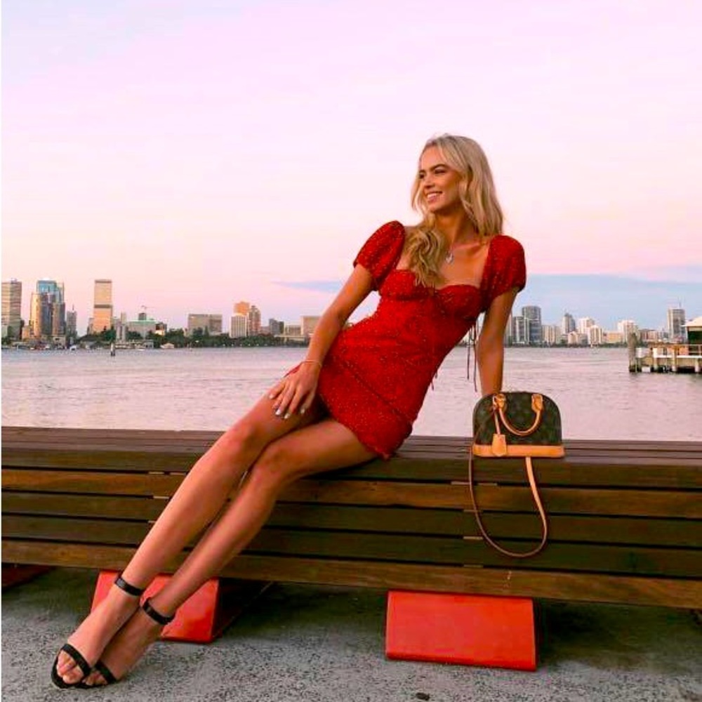 Brand Réalisation | Venus Short Sleeves Mini Dress Red Squiggle | Size XS | New